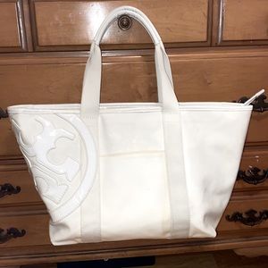 Crème/ White Tory Burch Large Canvas Travel Tote Bag